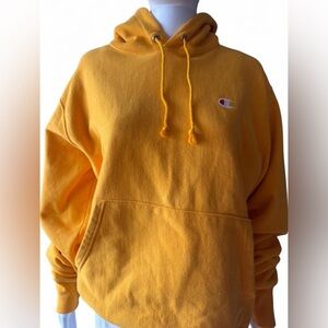 Champion Mustard Yellow Hooded Pullover with Small Chest Logo